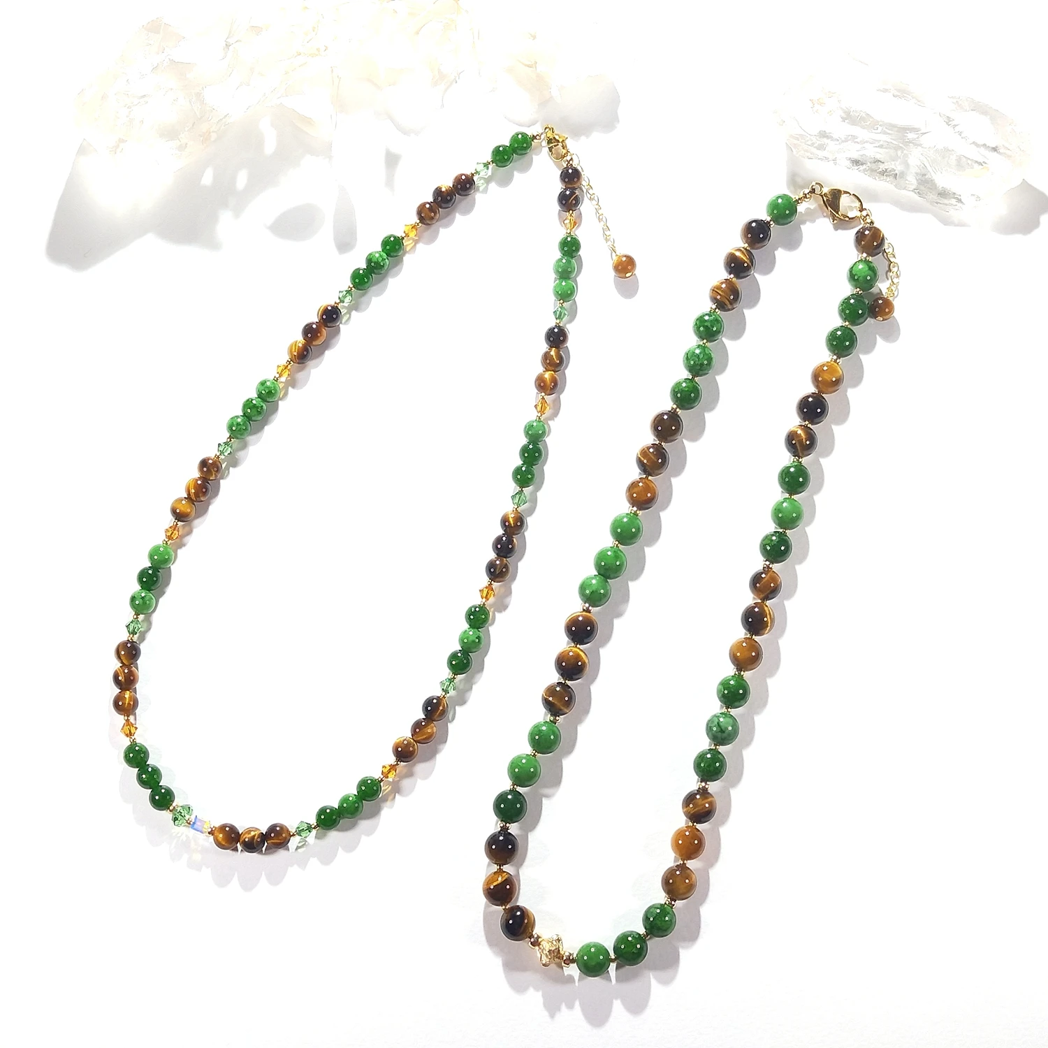 

Lii Ji Green Jade Tiger's Eye Natural Stone 6mm/8mm 14K Gold Filled Necklace For Women Girls Gift 45+3cm