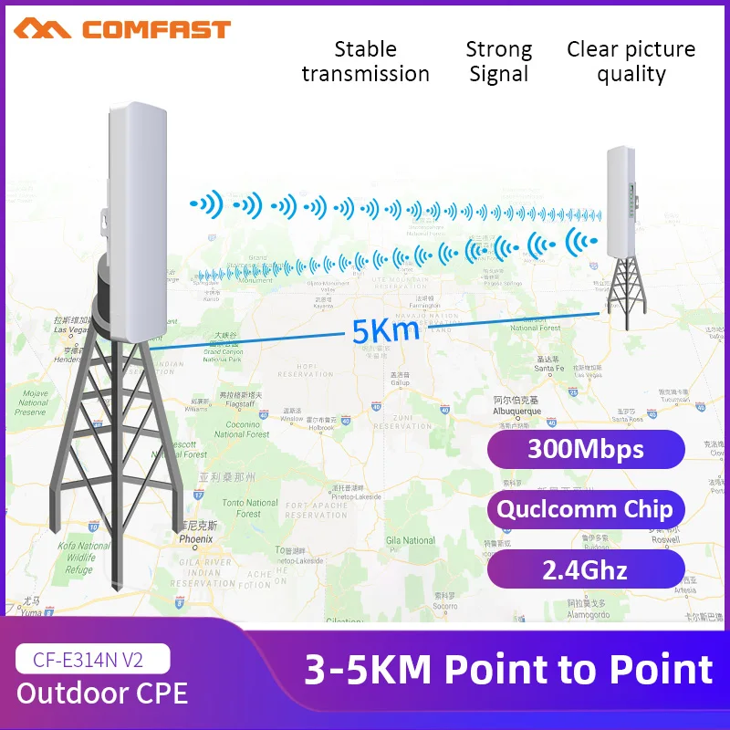 

3-5KM Long Distance Outdoor Wireless Bridge 2.4GHz 300Mbps WiFi CPE 500mW Router AP Amplifier WDS For Outdoor Monitoring