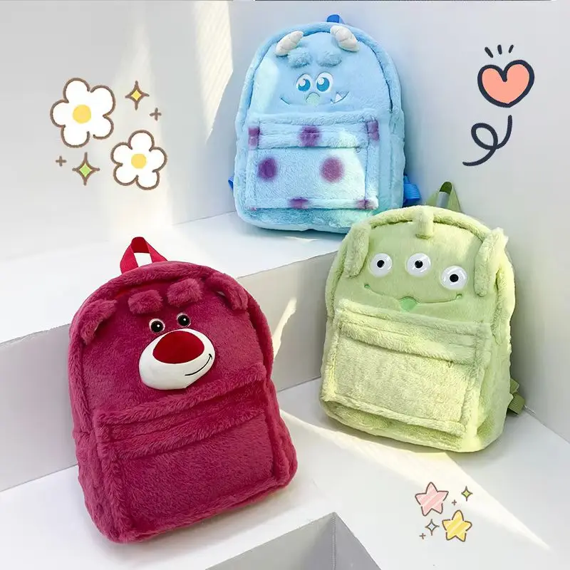 New Lotso Alien Cartoon Funny Plush Backpack Students Large Capacity Bag Girls Casual Soft Stuffed Schoolbag Lightening Bag