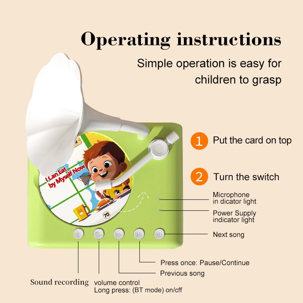 Toddler Record Player USB-C Charging Phonograph Story Music Player Music Kids Early Education Interactive Sensory Toys Gifts