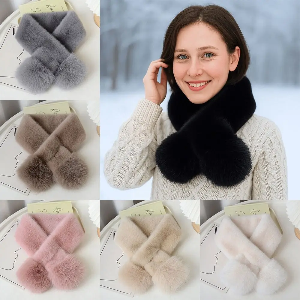 

Solid Color Korean Winter Scarf Faux Mink Fur Soft Women Girls Scarf Soft Plush Warm Neck Collar Warmer Christmas Gift