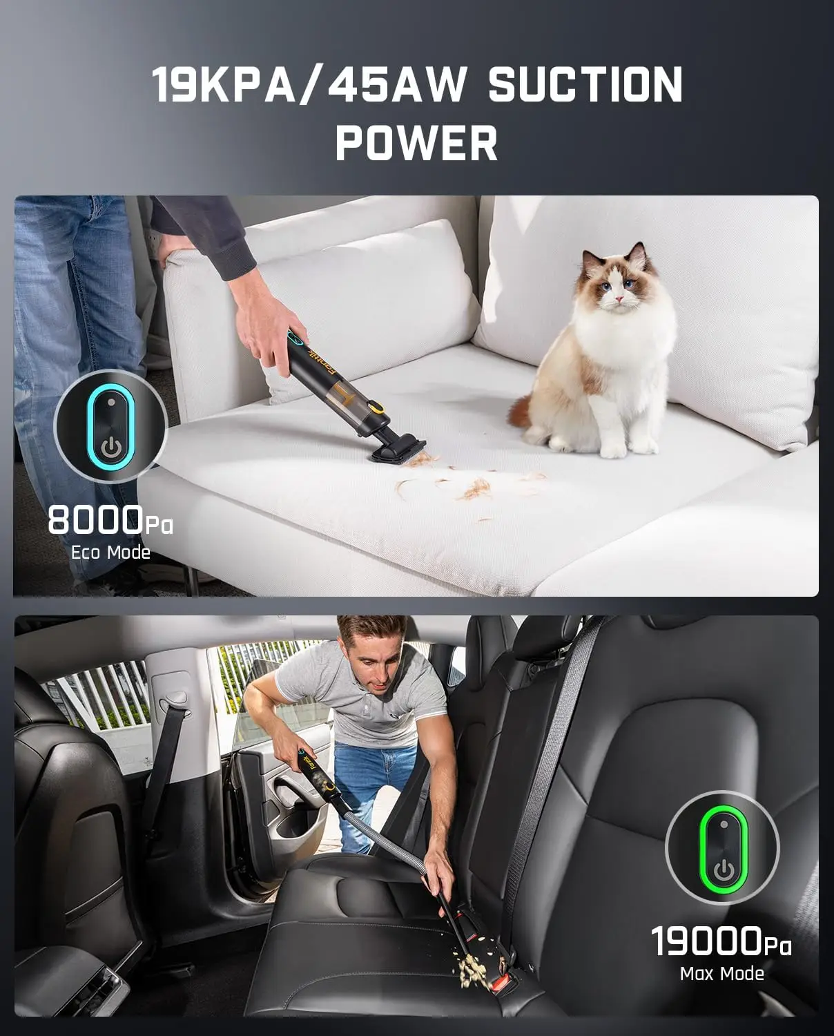 Slim V8 Apex Cordless Car Vacuum,19000PA Suction Power,4 in 1 Portable Mini Vacuum,Type-C Charge,2 Suction Modes,Handheld Vacuum