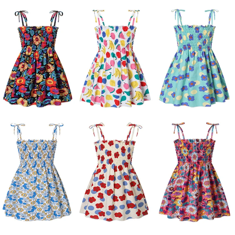 New Summer Girls' Strap Dress Children's Printed Dress Baby Girl's Clothing Strap Dress