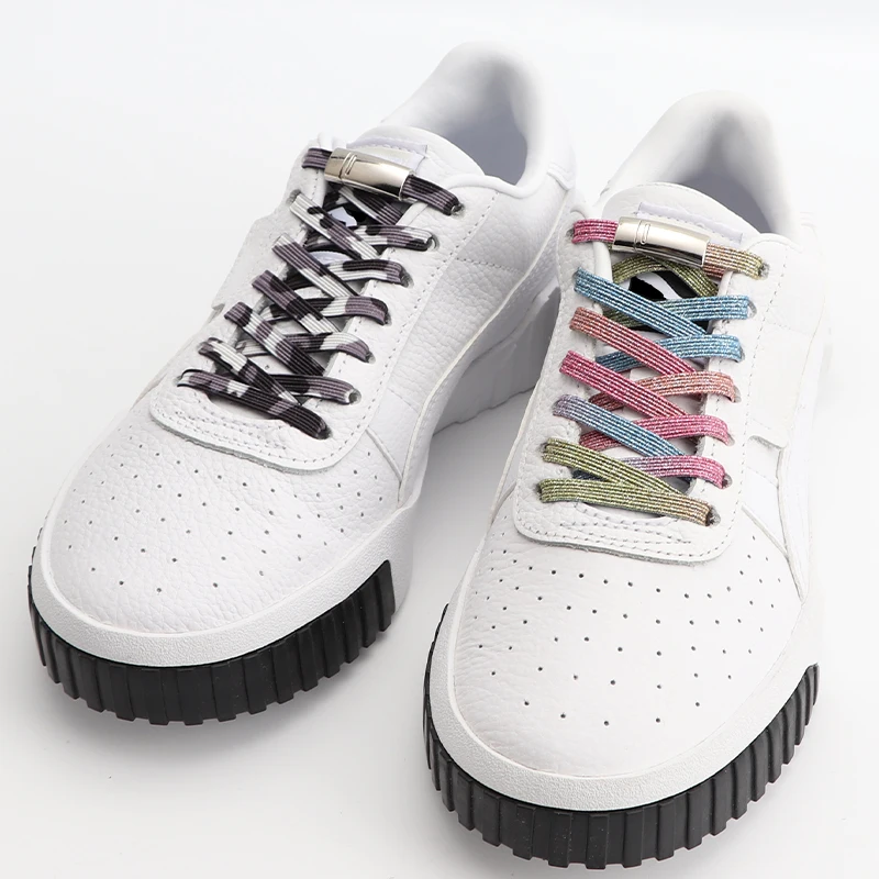 1 pair fashion Mix and match colors Lazy people shoelace Magnetic buckle shoelace sneakers 8MM wide No Tie Shoe laces