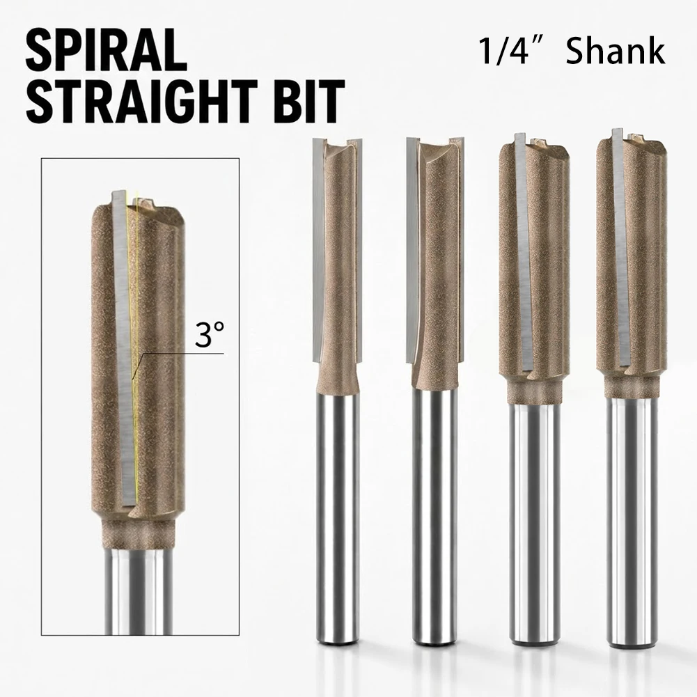 Professioneller Spiral-Nutfräser mit gerader Nut, 1/4-Zoll-Schaft, für Holzplatten, tiefe flache Nuten, Kantenformung, Fräser