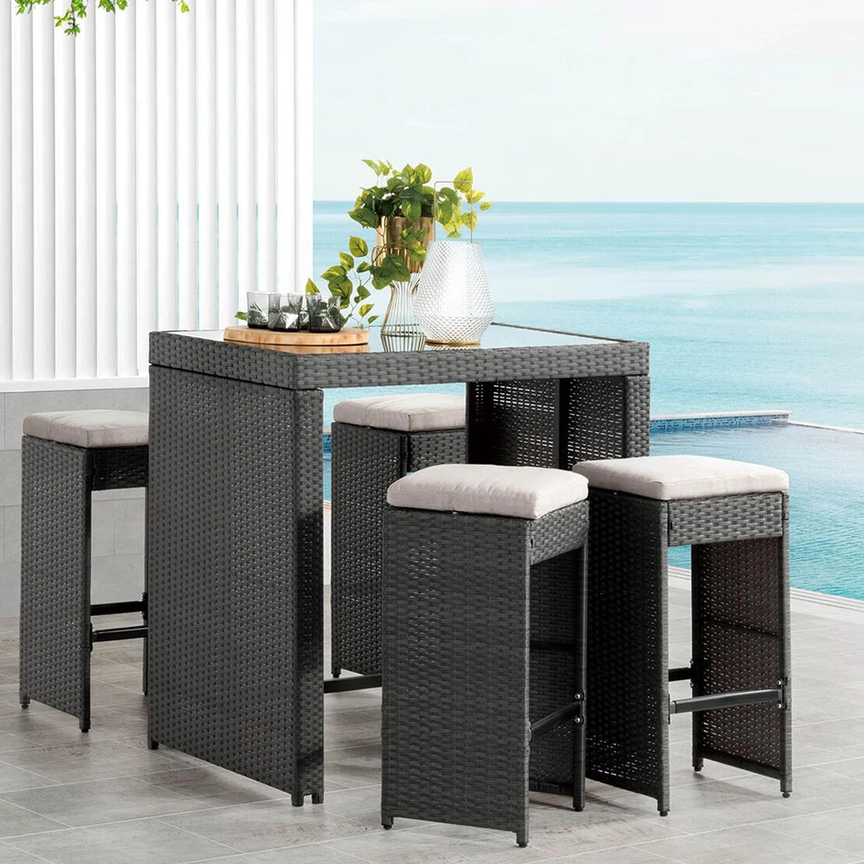 

Modern Outdoor Garden Bar Set 5pcs Metal Furniture for Dining Kitchen Hotel Bedroom Villa Home Bar Basement Use Elegant Design