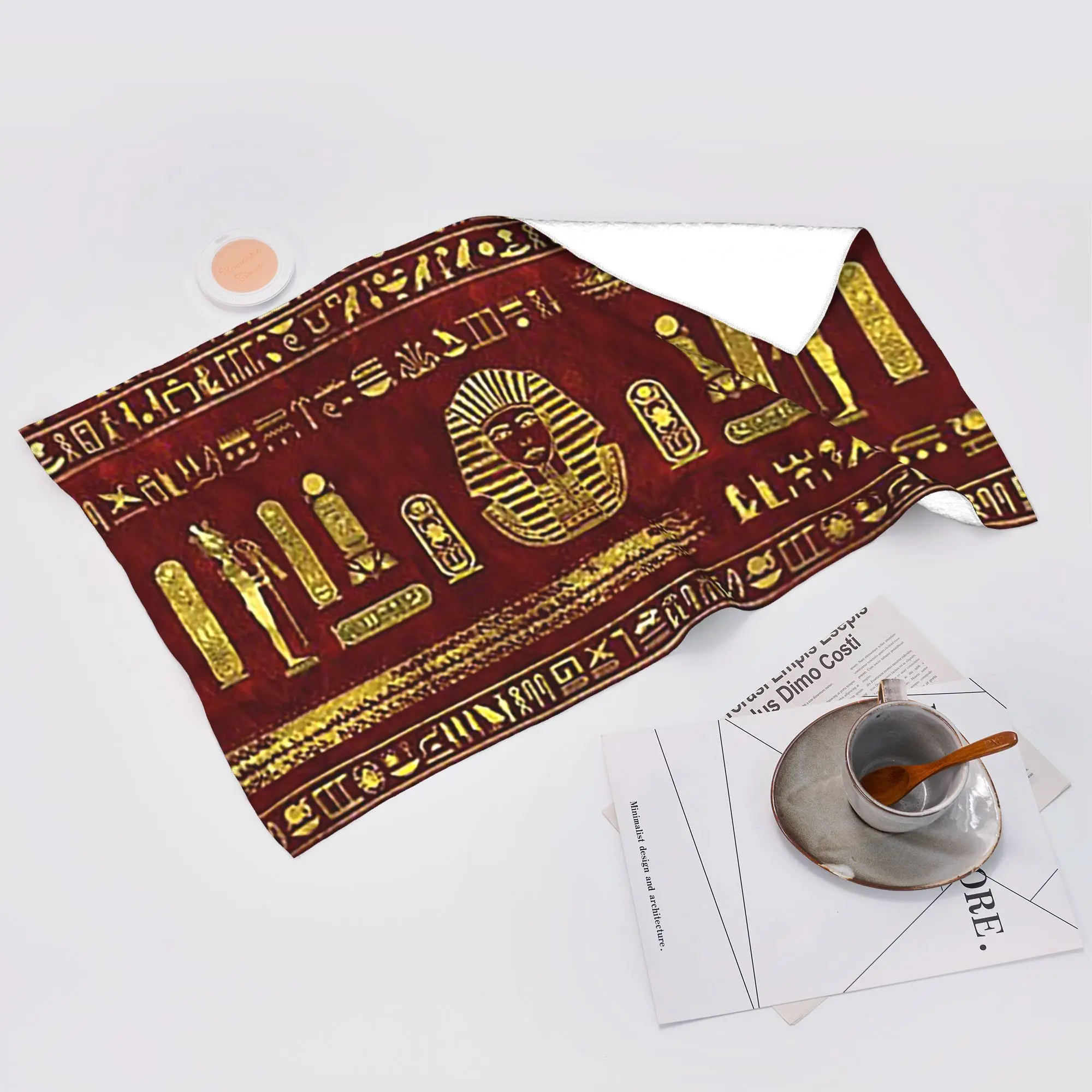 Custom Golden Egyptian Sphinx on red leather Soft Face Towel Quick Dry Pool Bath Cotton Towels Breathable