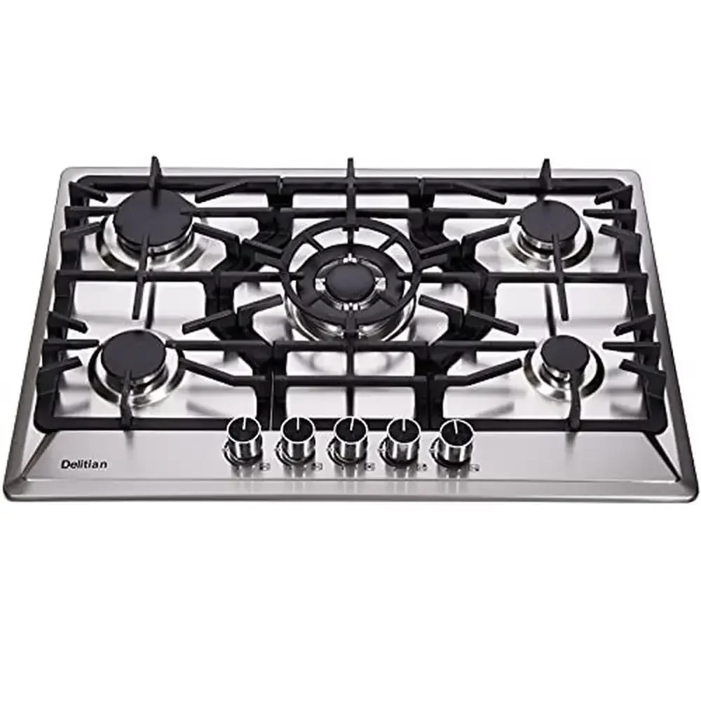 30 Inch Stainless Steel 5 Burner Gas Cooktop LPG/NG Convertible Stovetop High Power Sealed Burners Safety Ignition Durable