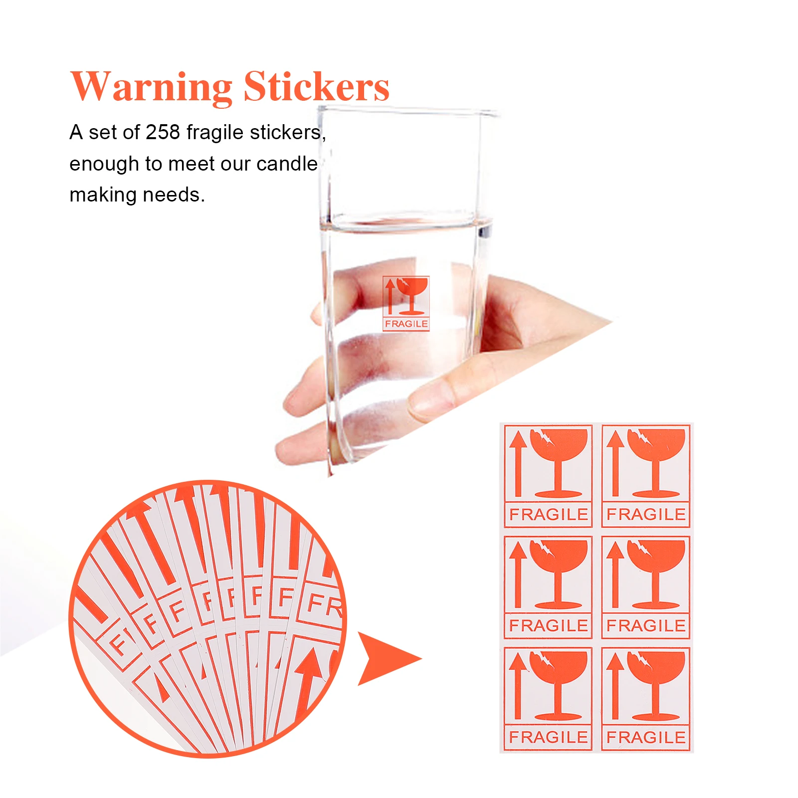 

258 Pcs Fragile Stickers 80g Mirror Paper Strong Adhesive for Boxes Cartons Shipping Labels File Folder Packaging