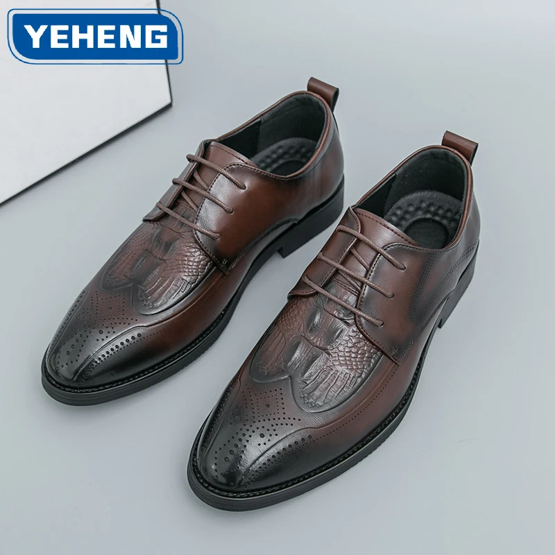 

Men's casual leather shoes Designer Crocodile Pattern Comfortable elegant retro style Business office Oxfords Wedding Shoes Men