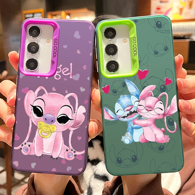

Anime Stitch Cute Cartoon For Samsung Galaxy S24 S23 S22 S21 S20 Note 20 Ultra Plus FE 5G Colorful Silver Cover Phone Case