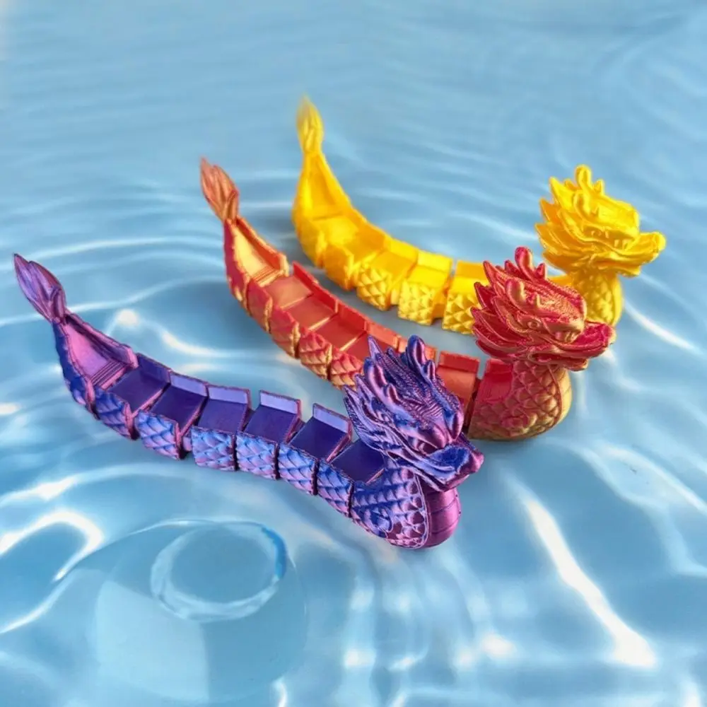 Funny Plastic 3D Printed Dragon Boat Realistic Cute Articulated Chinese Dragon Traditional Decorative Dragon Model Holiday Gift