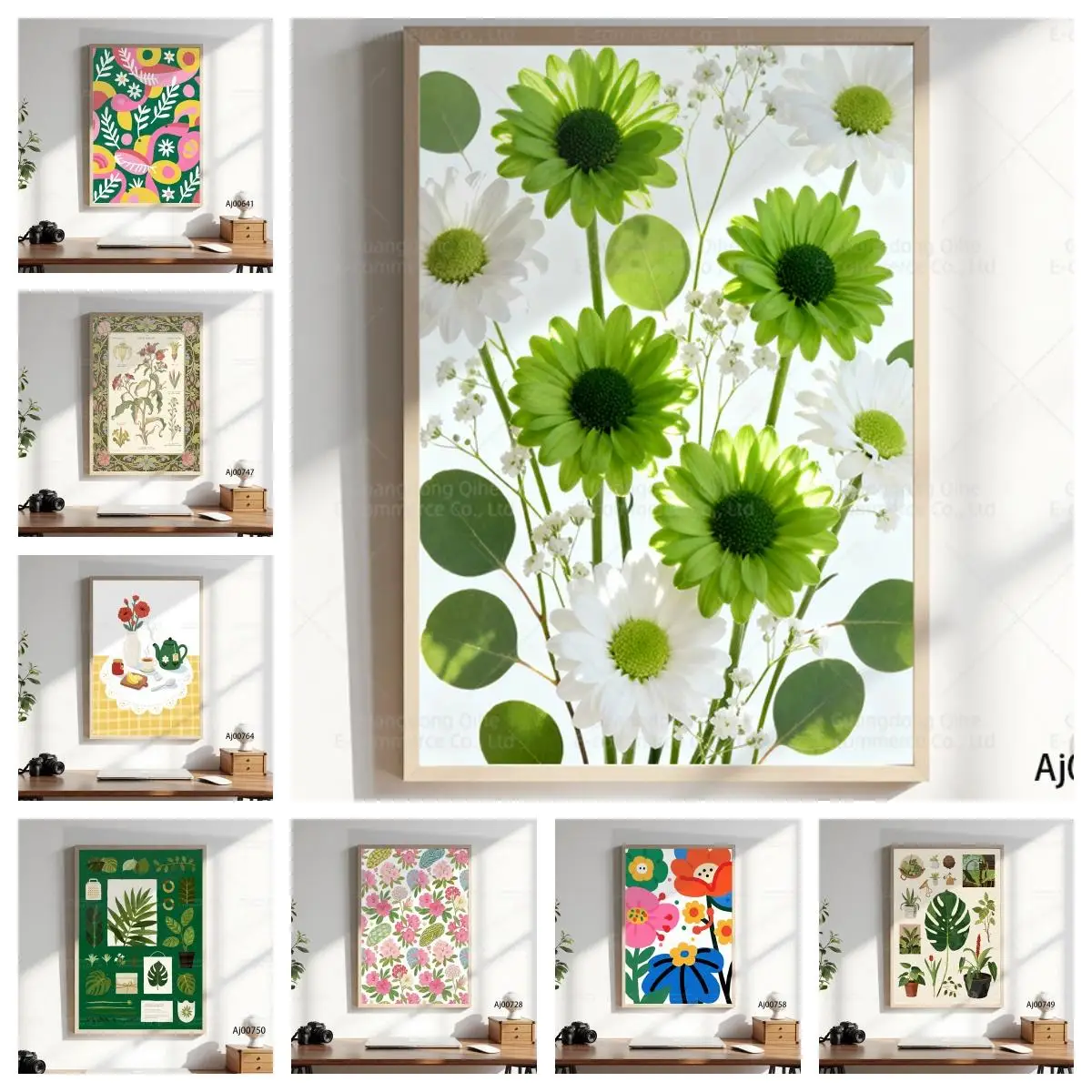 Póster y pintura impresa de arte mural floral nórdico fresco sobre lienzo, decoración mural para hogar moderno