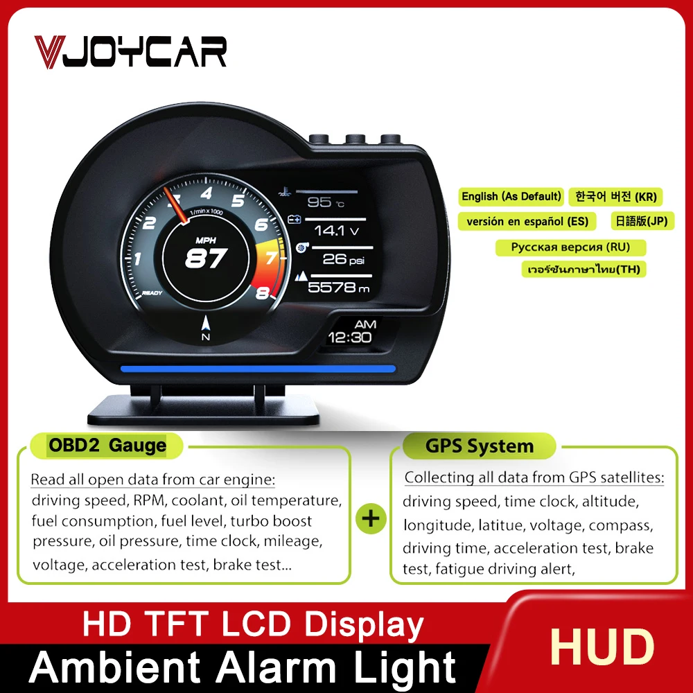 

Vjoycar V60 HUD OBD+GPS Dual System Head Up Display Auto Display Smart Car HUD Gauge Digital Security Alarm Water&Oil Temp.