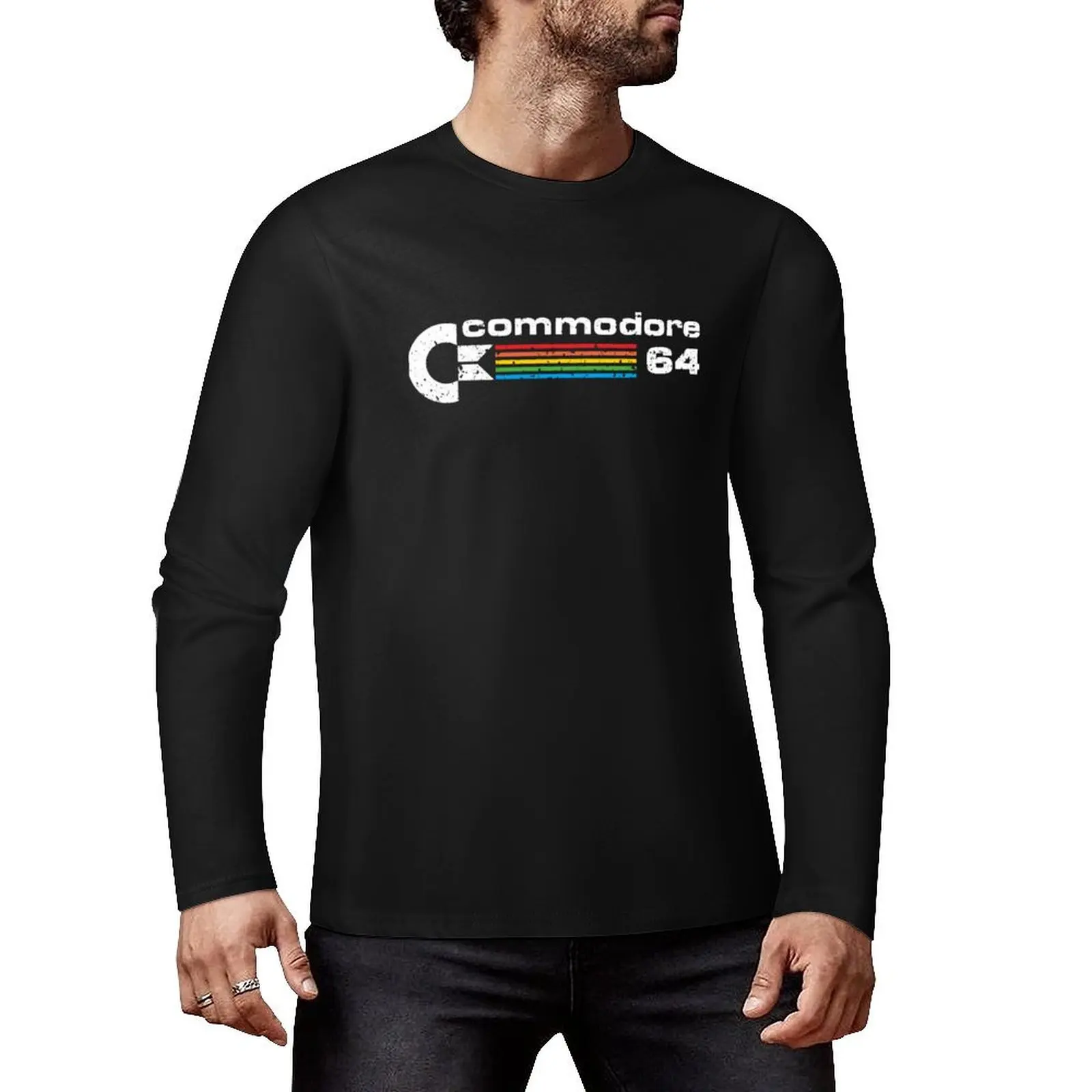 Commodore 64 Retro Computer distressed Long T-Shirt heavyweight t shirts plus size tops oversized t shirts Men's t-shirts