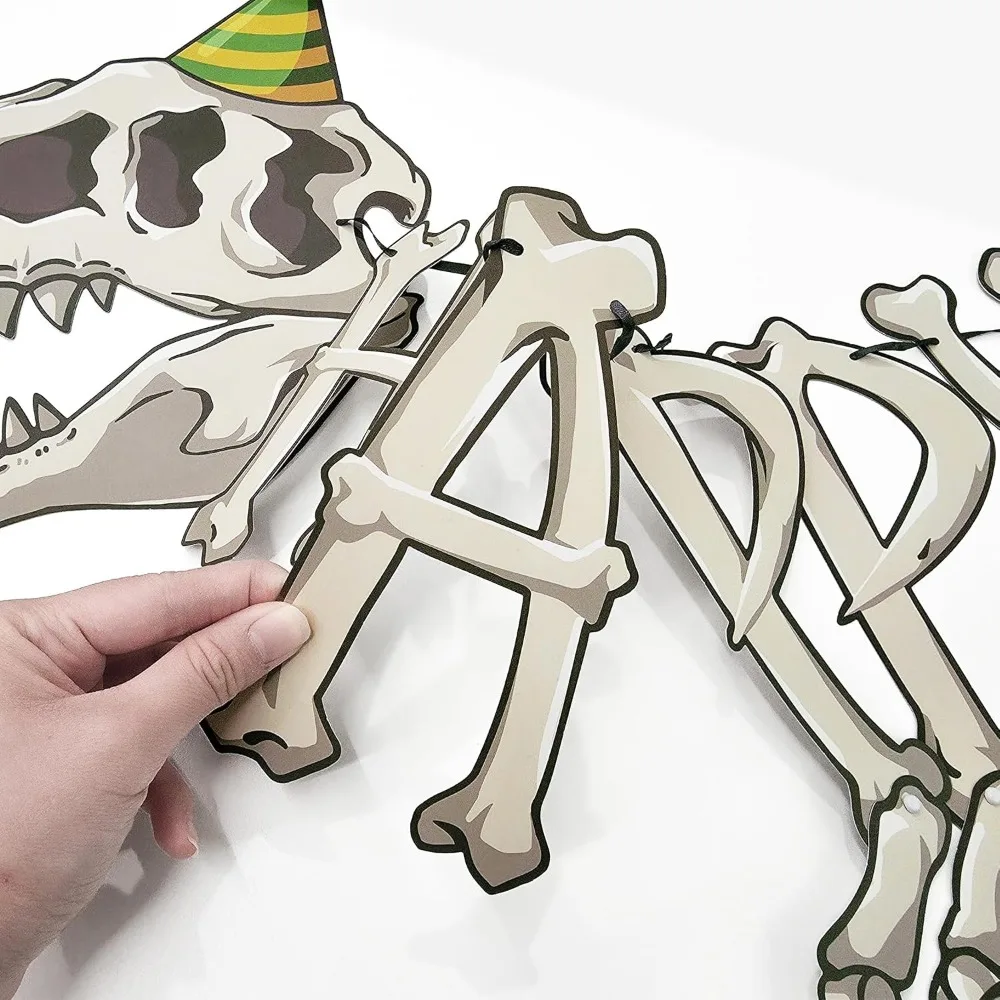 Fossil Dinosaurier Happy Birthday Banner Dinosaurier-Party-Dekorationen Dino Geburtstagsbanner Girlande für Kinder Jungen Babyparty-Zubehör – Detail 3