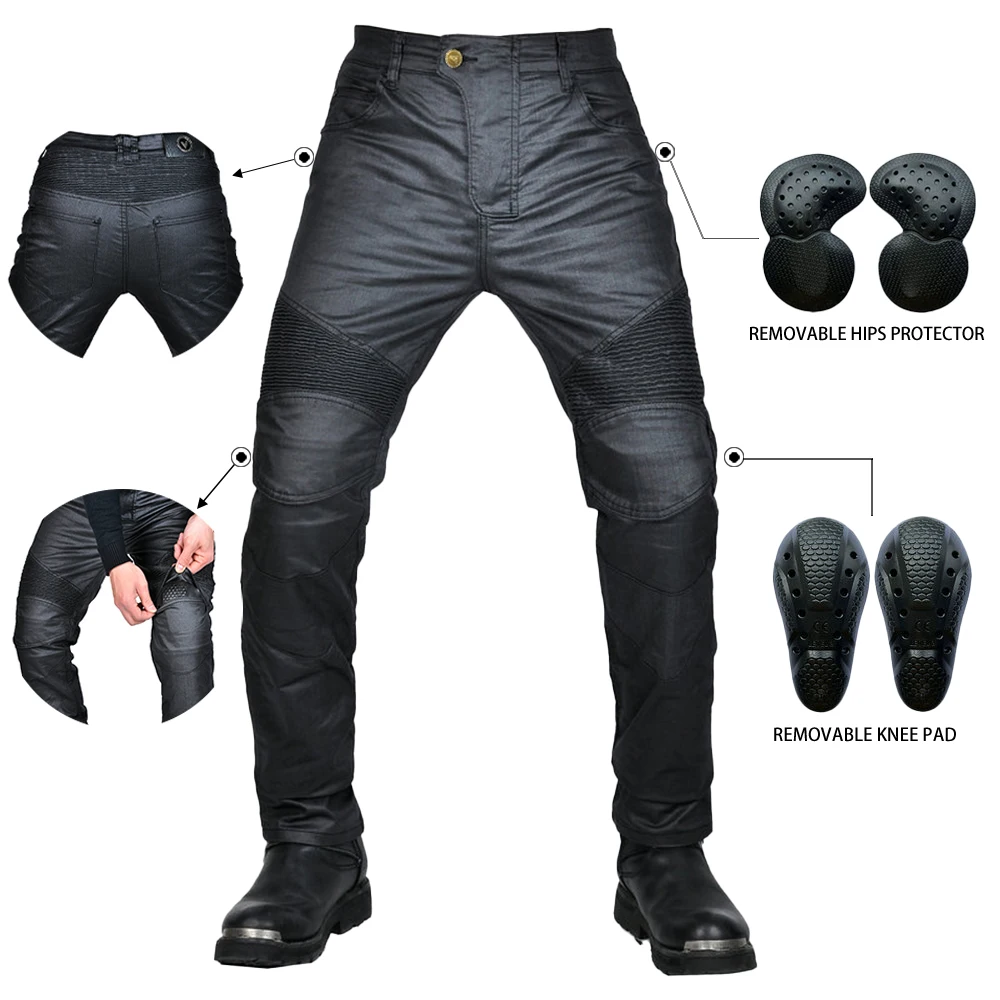 

Новые мотоциклетные мужские черные водонепроницаемые джинсы с покрытием для верховой езды, мотокросс, велоспорт, мотогонки, устойчивые к падению брюки с защитой от падения с CE Armor Pad
