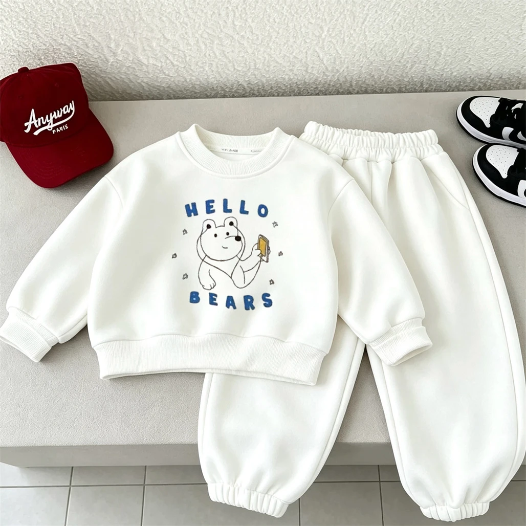 Boys Cute Hoodie+Sweatpants Two Piece Set Round Neck Pullovers Simple Versatile Pants Spring Autumn Wear Children's Costume