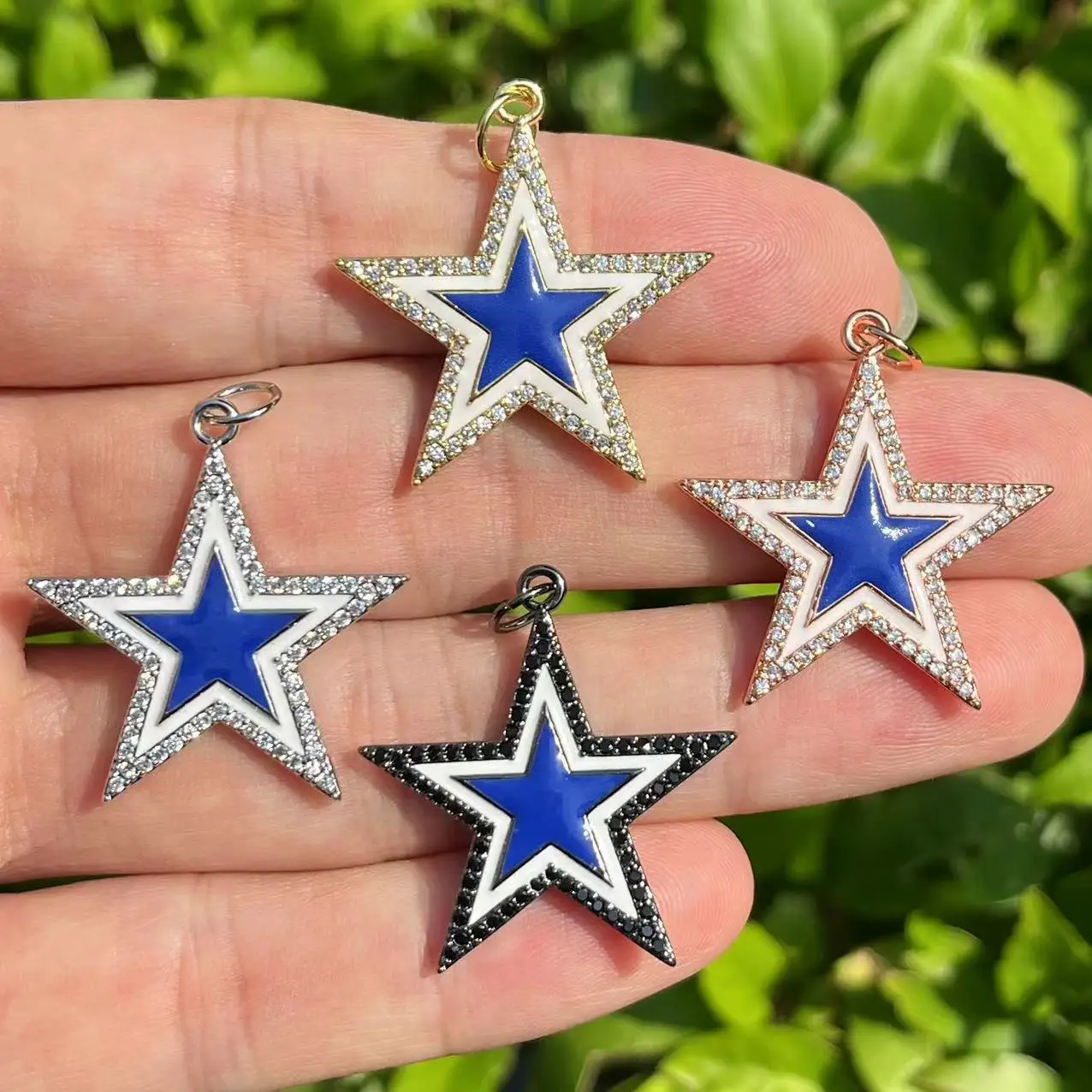 

5pcs/Lot Zircon Pave Charms American Football Stars for Jewelry Necklace Bracelets Making