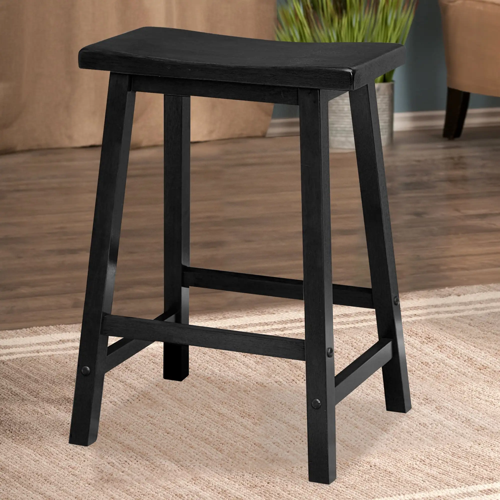 Assento sela madeira Winsome, Counter Stool, acabamento preto