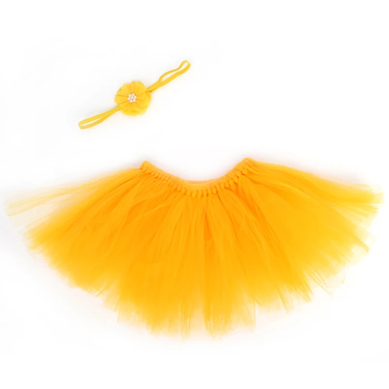 Q0KB 2pcs Newborn Skirts Baby Kids Tulle Skirt with Flower Headband Set Children Baby Tutus Dancing Pettiskirt