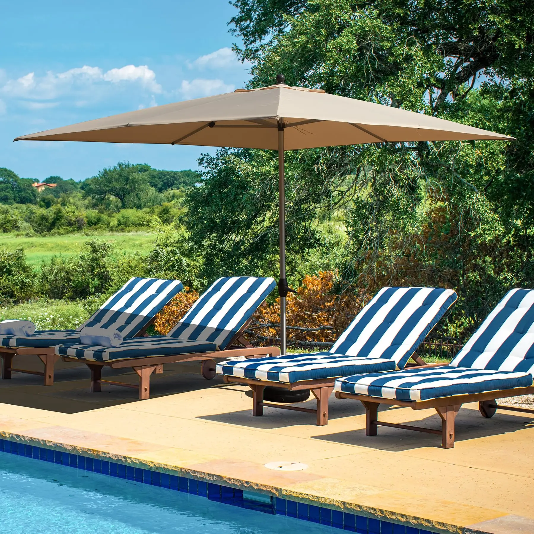 6' x 4' Beige Extra Large Rectangular Atrium Umbrella Waterproof Sunshade with Aluminum Frame Outdoor Windproof Design
