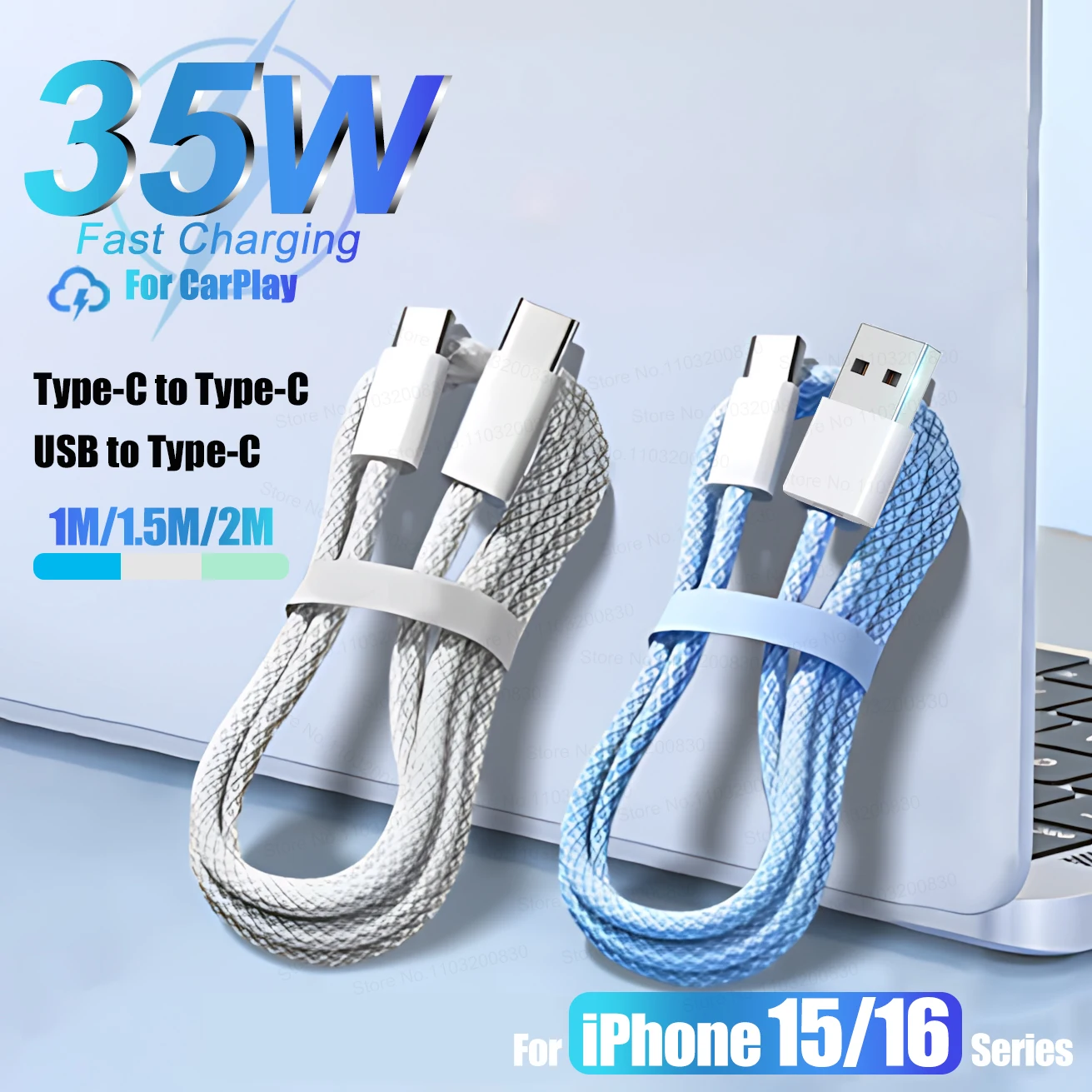 35W USB to Type C Fast Charging Cable For Apple iPhone 15 16 Pro Max 15 Plus Type-C Data Line 2M  Exclusive Connect For CarPlay