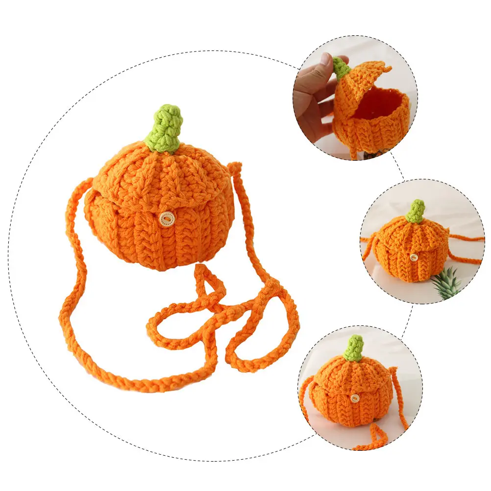 

1pc Knitted Pumpkin Candy Pouch Small Storage For Party Gift Lightweight Reusable Cross Body Mini Bag Lovely Decorative Gift