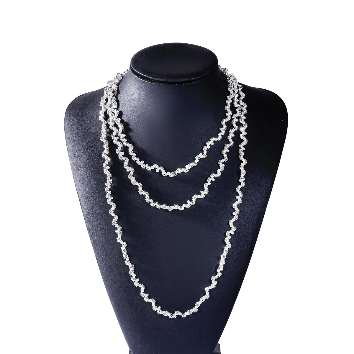 ZAA Shiny Crystal Imitation Pearl Chains Long Necklace for Women Fashion Jewelry Neck Accessories