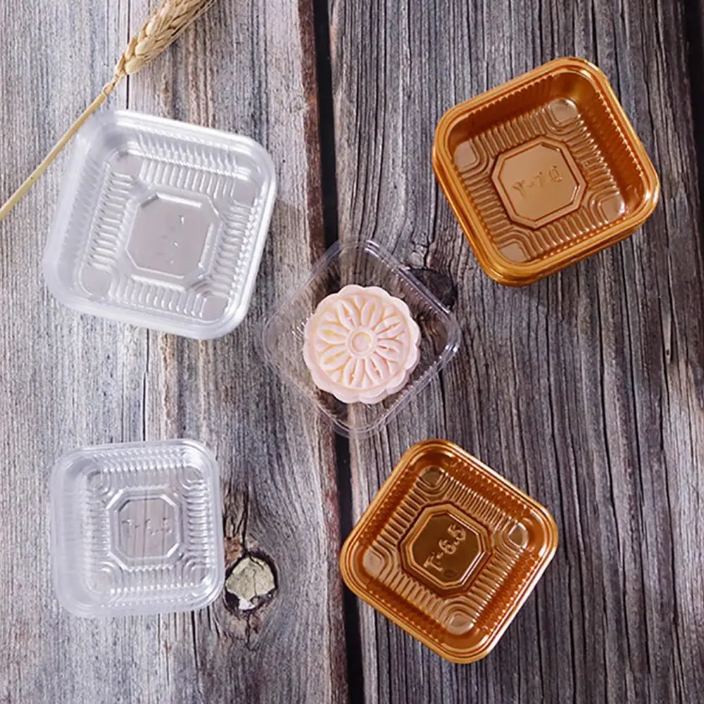 

100PCS Yellow Transparent Mooncake Packaging Tray Thicken Square Egg Yolk Pastry Box Food Packing Plastic Dessert Plate Snack