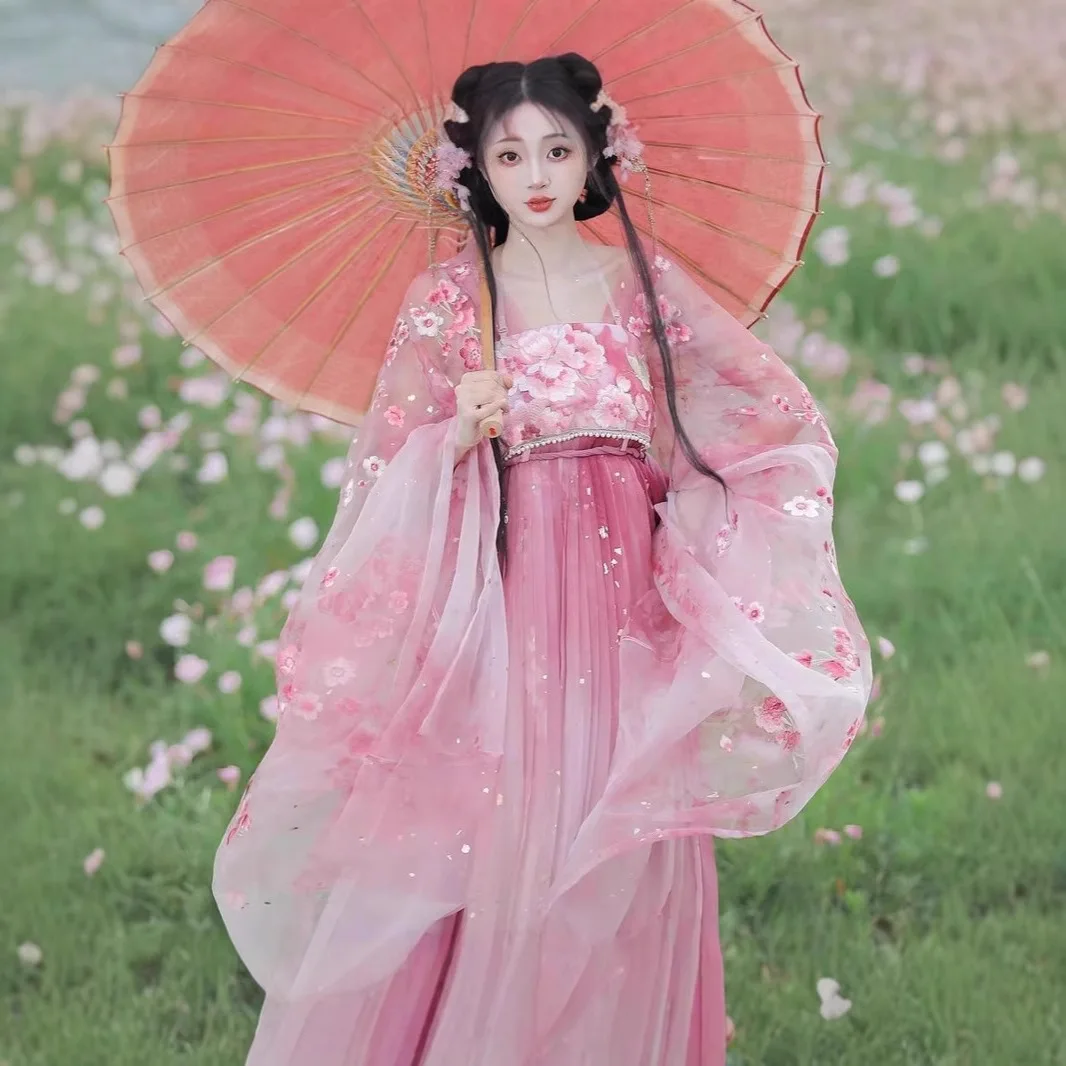 

Оригинальная юбка Hezi Hanfu для женщин, новый летний стиль, тяжелая вышивка, улучшенный эфирный древний костюм в стиле Тан