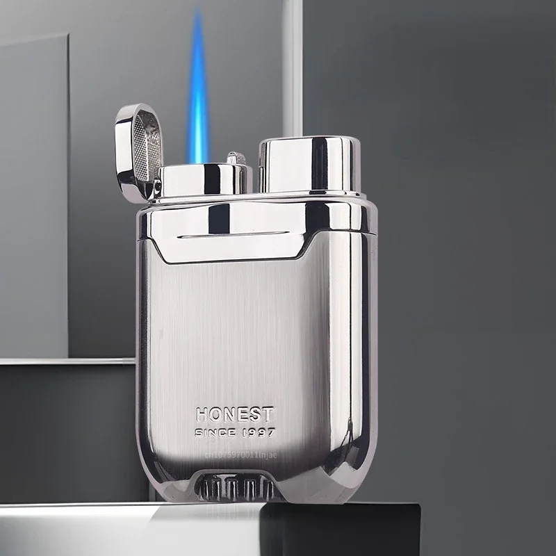 

2025 New HONEST Windproof Butane Lighter with Metal Plating Turbine Blue Flame Torch High-End Gift Creative Men's Smoking Tool
