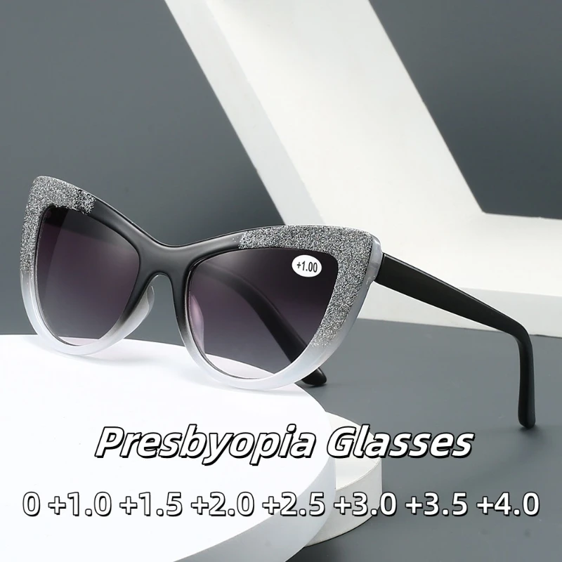 

New High-end Cat Eye Presbyopia Glasses Fashion Butterfly Shaped Sunglasses Ultra Light High-definition Glasses Diopter To +4.0