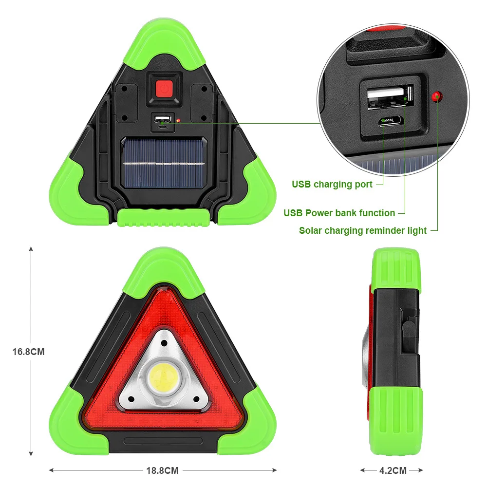 Solar Emergency Triangular Warning Light Safety Breakdown Alarm Lamp Camping Fishing Portable Handheld Work Lamps Signal Lantern