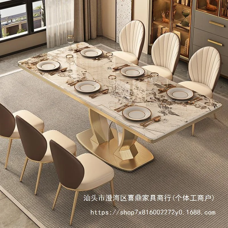 

Обеденный стол и стулья из каменной плиты с титановым каркасом из нержавеющей стали, яркая большая столешница, легкий люкс, высокое качество