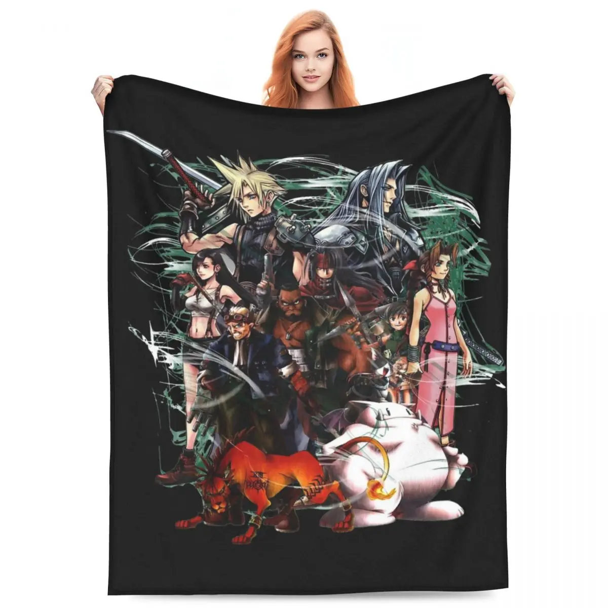 

Vintage Final Fantasy VII Collage Merchandise Blanket Flannel Home Final Fantasy 7 Game Throw Blanket Warm for Office Rug Piece