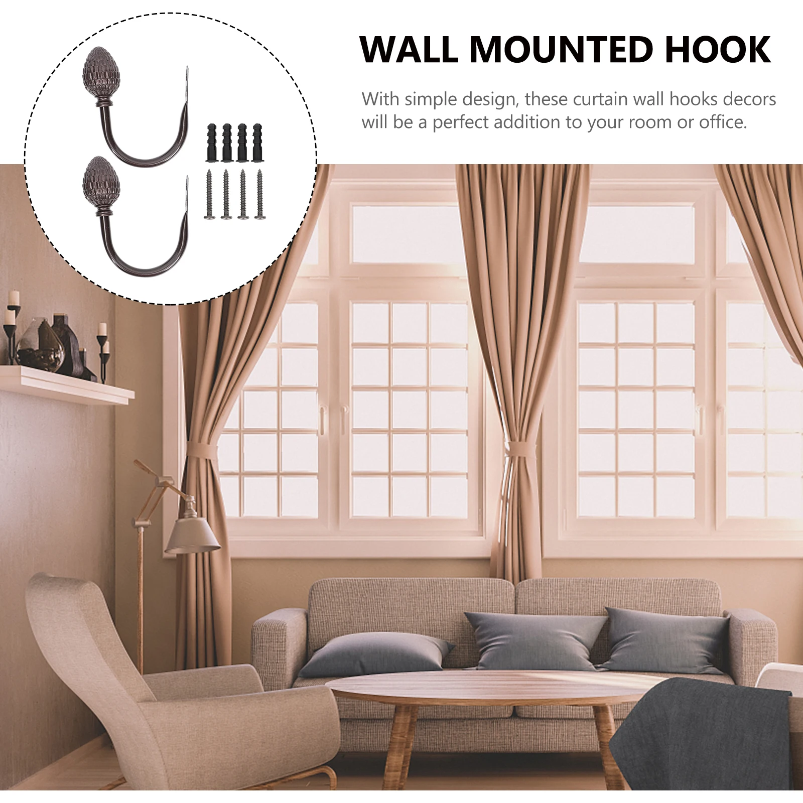 

2pcs U Shaped Hooks 7 16 Inch Brown Pine Cone Curtain Holdbacks Drapery Tiebacks Wall Hook Home Decor Accessories