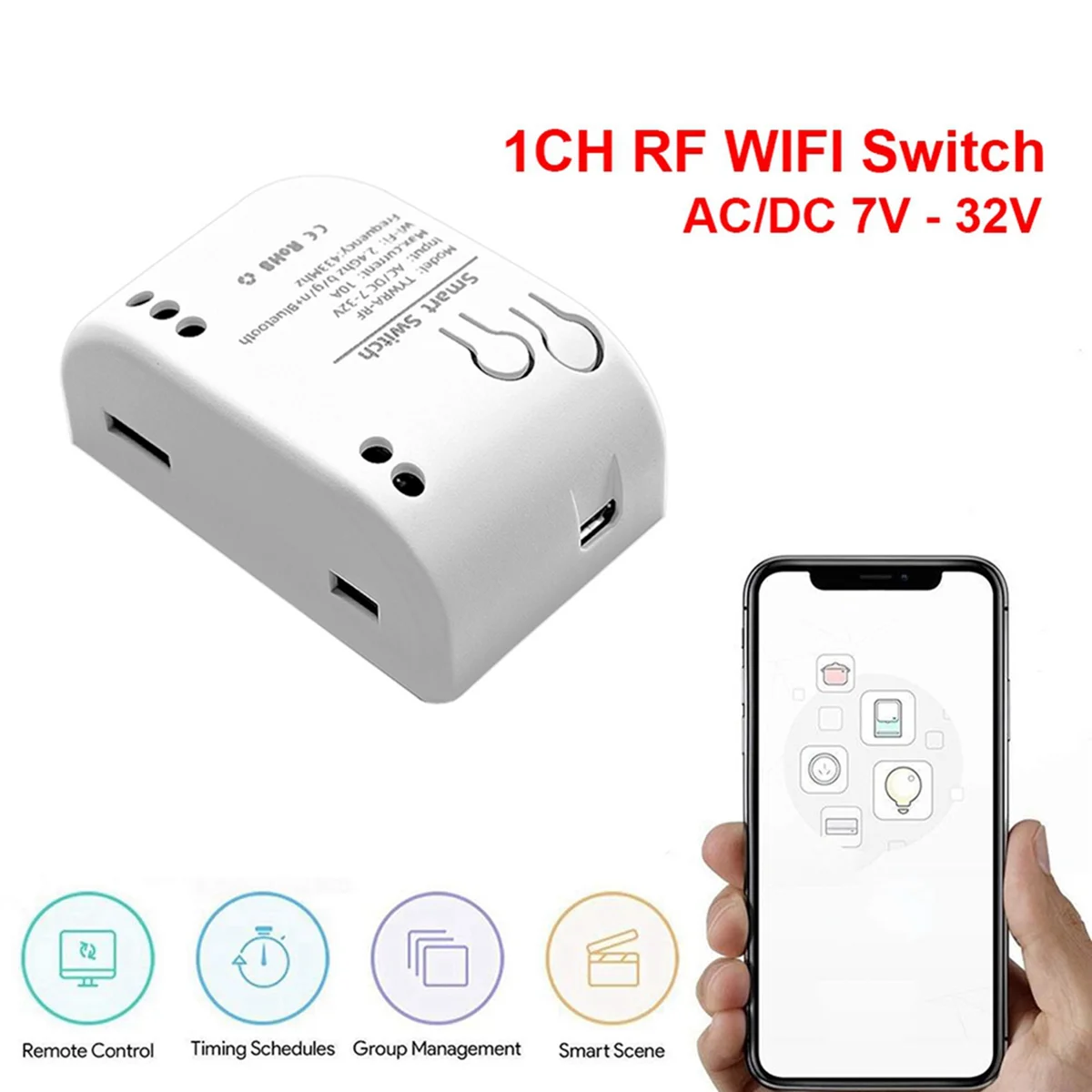 5X 1CH RF Smart Switch 7-32V AC DC WIFI Tuya Remote Control 433 Light Switch 10A Rele Relay Self-Locking Interlock