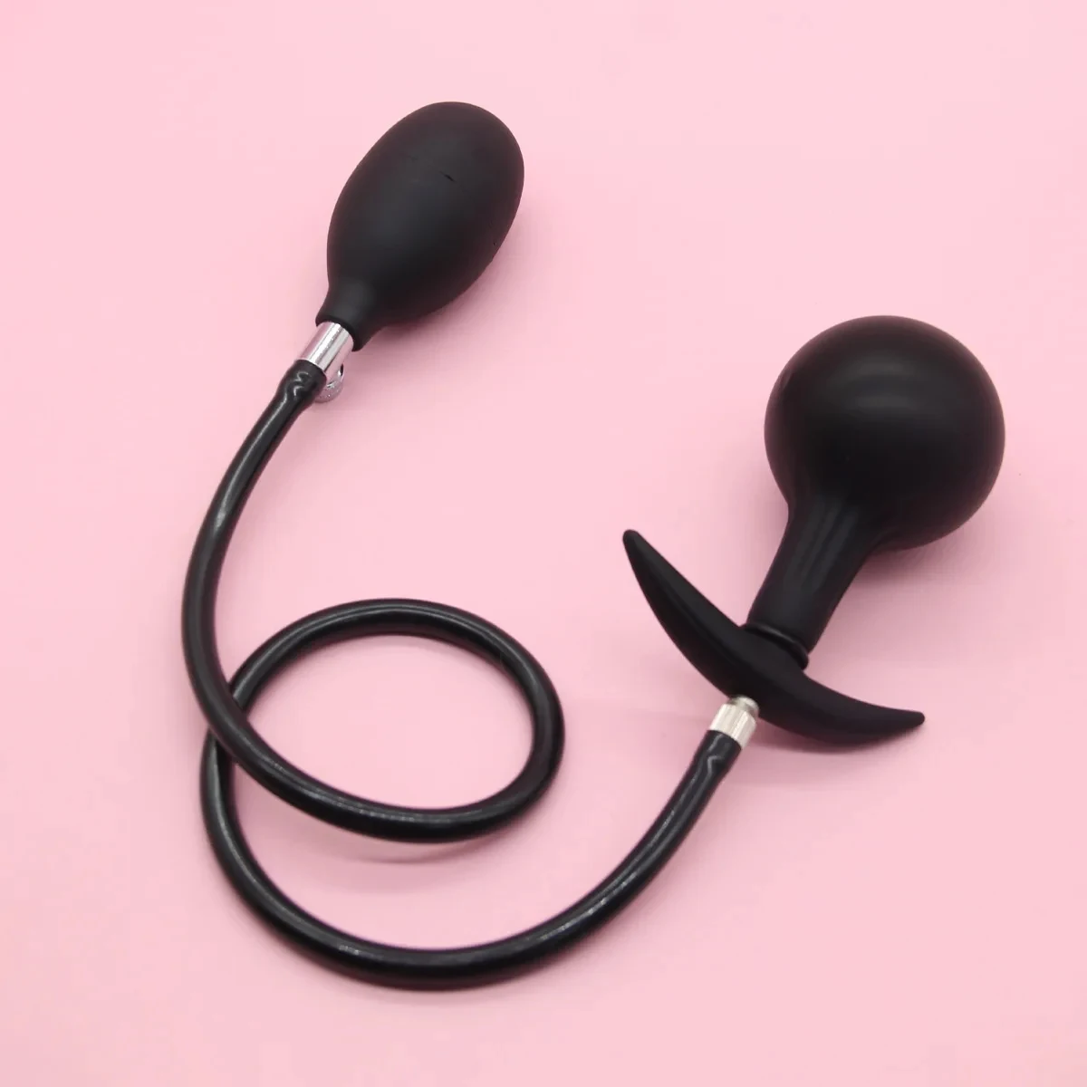 Black Silicone Inflatable Butt Plug with Pump Weighted Steel Balls Anal Stretcher Expandable Prostate Massager Adult Sex Toy - view 3