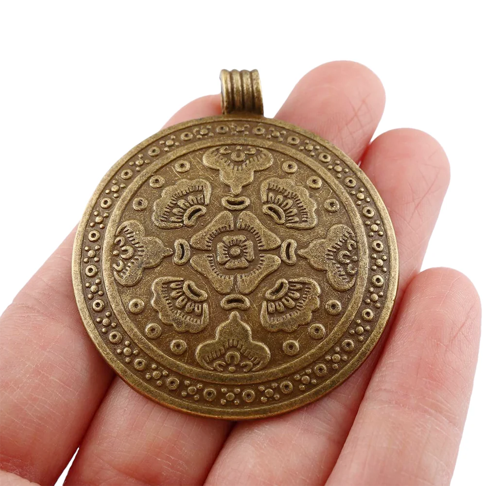 ZXZ 5pcs Bohemian Boho Large Flower Floral Medallion Charms Pendants for Jewelry Making Findings 54x46mm