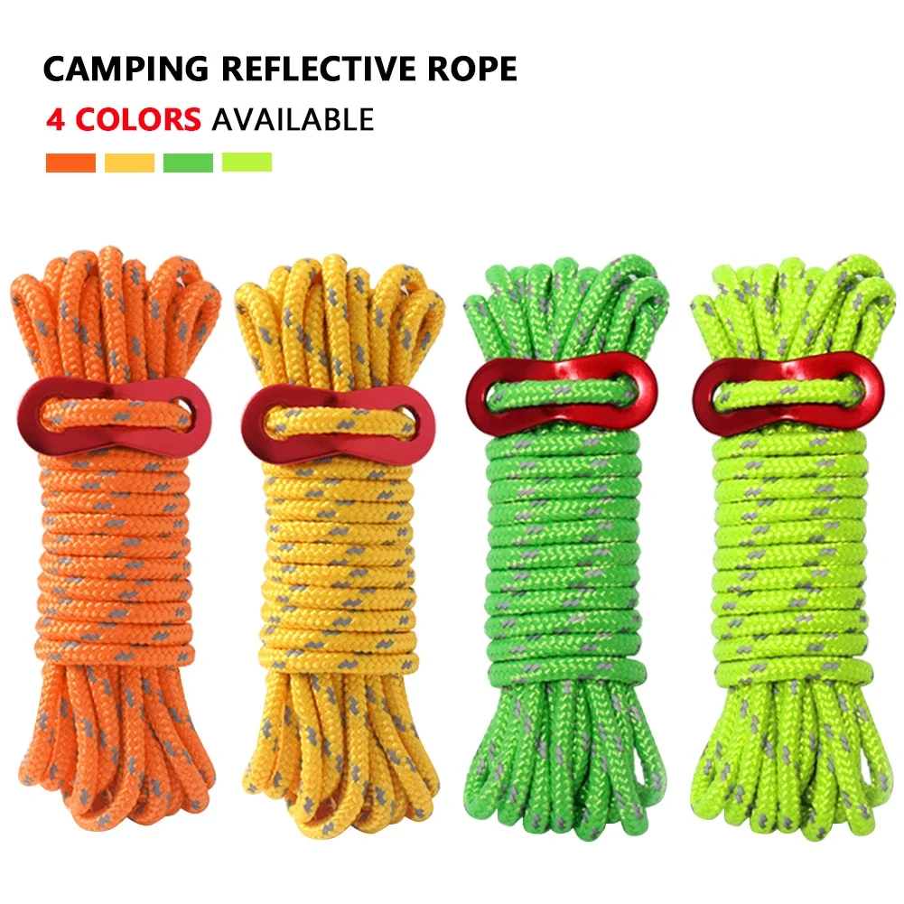 4mm Outdoor Guy Lines Tent Cords Lightweight Camping Rope With Aluminum Guylines Adjuster Tensioner Pouch For Tent Tarp