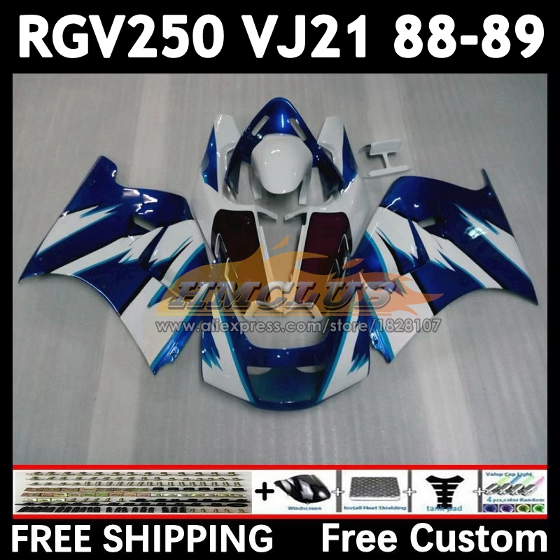 Body Kit For SUZUKI white blue SAPC VJ21 RGV250 88 89 18No.2 RGVT250 VJ 21 RGV-250 RGVT RGV 250 CC 1988 1989 Full Fairing Set