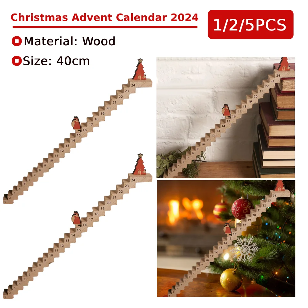 1/2/5PCS Christmas Advent Calendar 2024 Wooden Santa Climbing Stairs Calendar 24 Day Calendar For Christmas Countdown