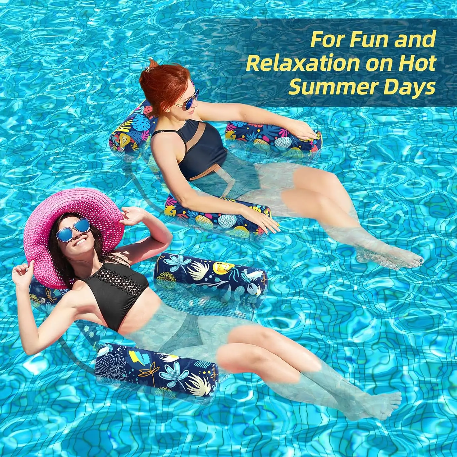 Pool Floats Adult 2 Packs Fabric Heavy Duty Inflatable Pool Chair Hammock, Blow Up Floaties for Adults, Hawaii Flower Floats for Pool Floating, Party Summer Toys Water Beach Lake Fun view 5