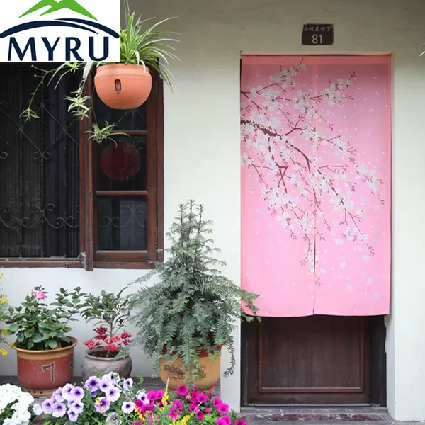 

MYRU Japanese cherry blossom pink door curtain Feng Shui bedroom partition curtains half curtain