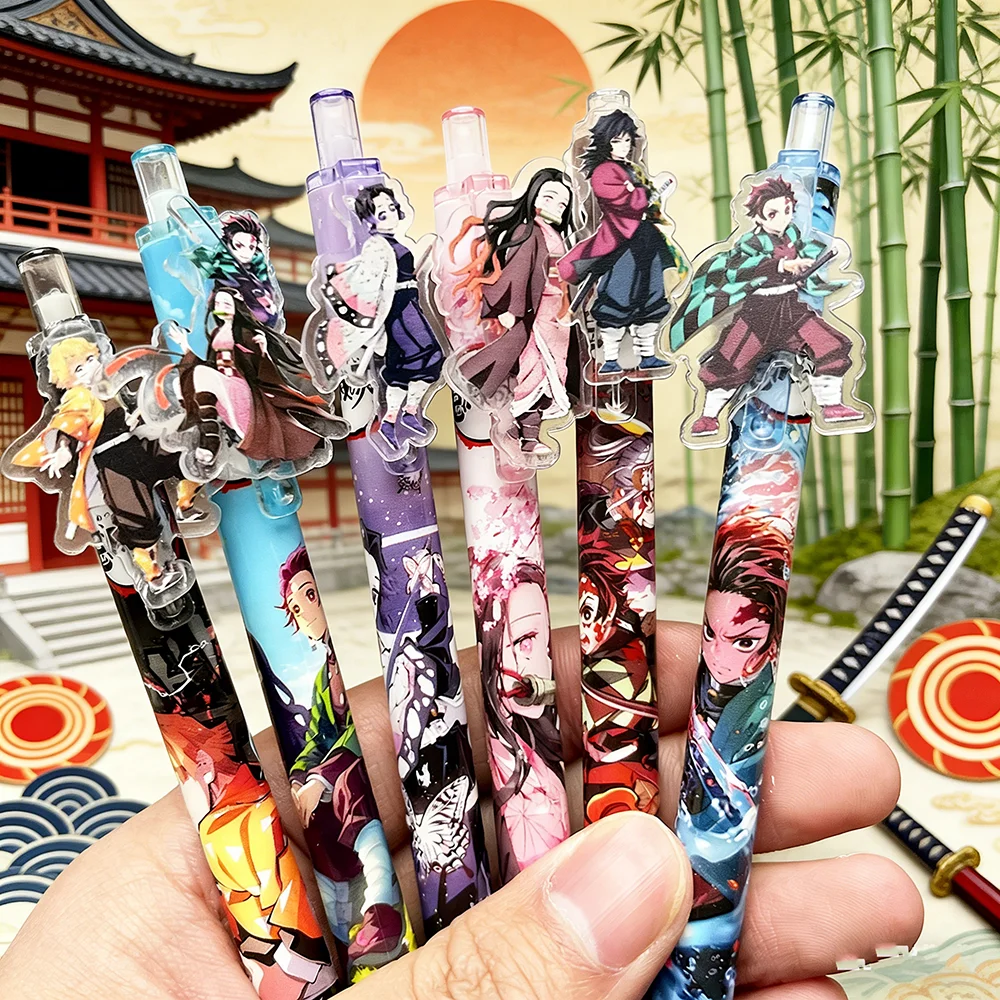 

6pcs Kawaii 0.5mm Black Gel Pens Set Demon Slayer Cute Cartoon Anime School Office Supplies Gifts