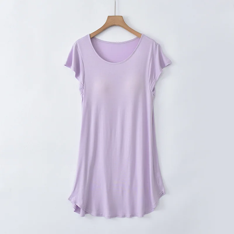 Camisola fina com almofada no peito para mulheres, camisolas modais, pijamas de manga curta, moda coreana, pijamas para verão