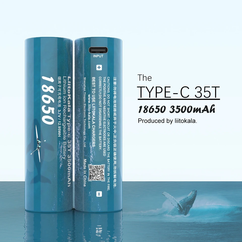 LiitoKala 35T Type-C 5V Input 3.7V 18650 3500mAh Capacity Rechargeable Lithium USB Battery for Toy Keyboar