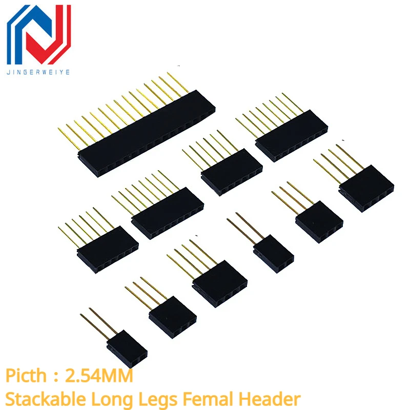 10pcs 1X2/3/4/6/8/10/15 Pin 2.54MM Stackable Long Legs Femal Header For Arduino Shield Stlxy 11mm