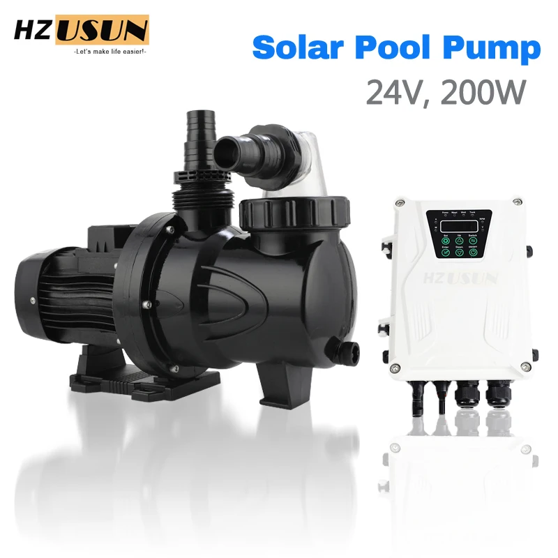 HZUSUN 200W Solar Swimming Pool Pump DC 24V Work with 1PCS Solar Panel Powered Small Home Used Above Ground Pool Water Pump Kit